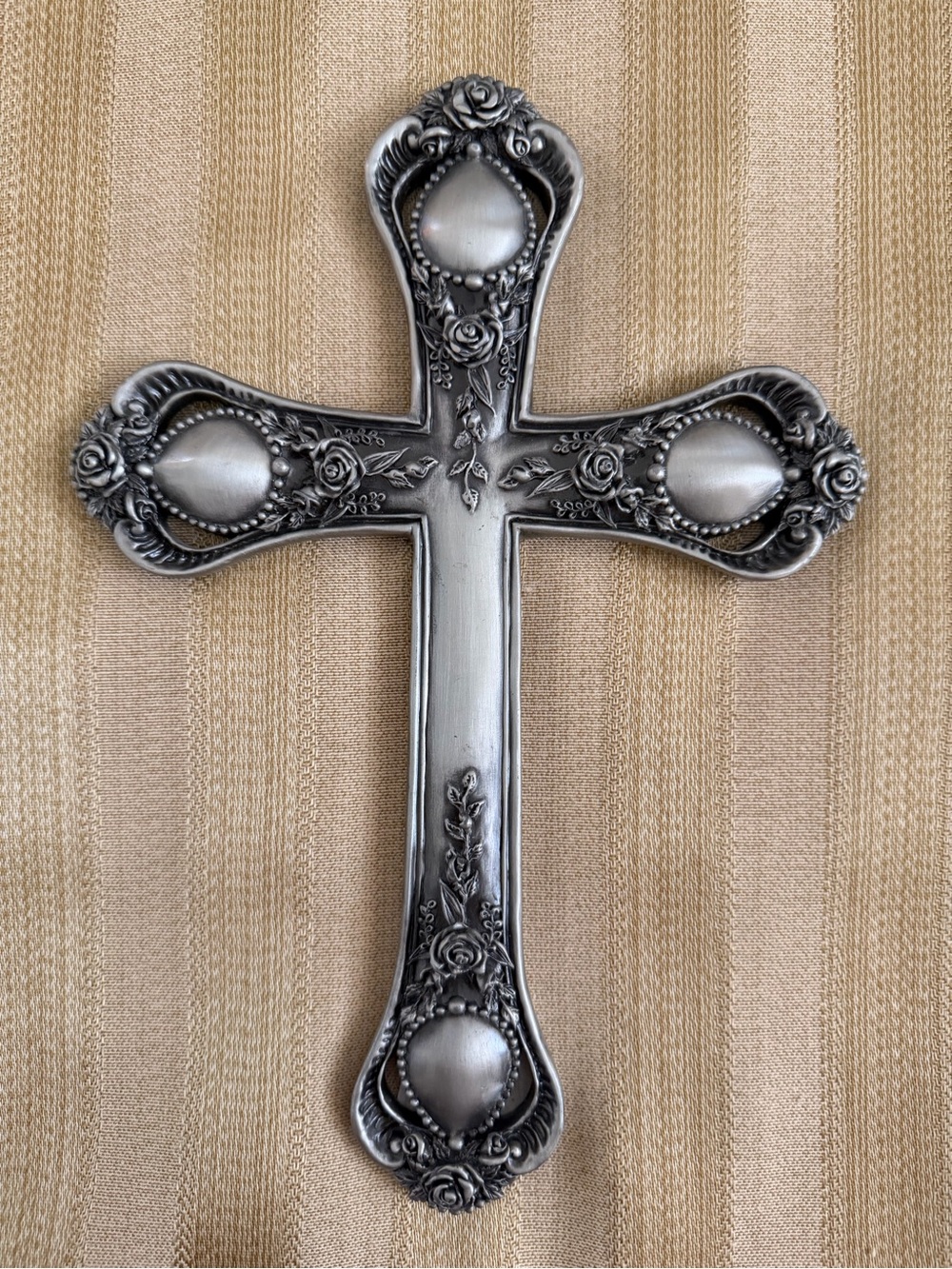 Ornate Decorative Wall Cross in Antique Silver